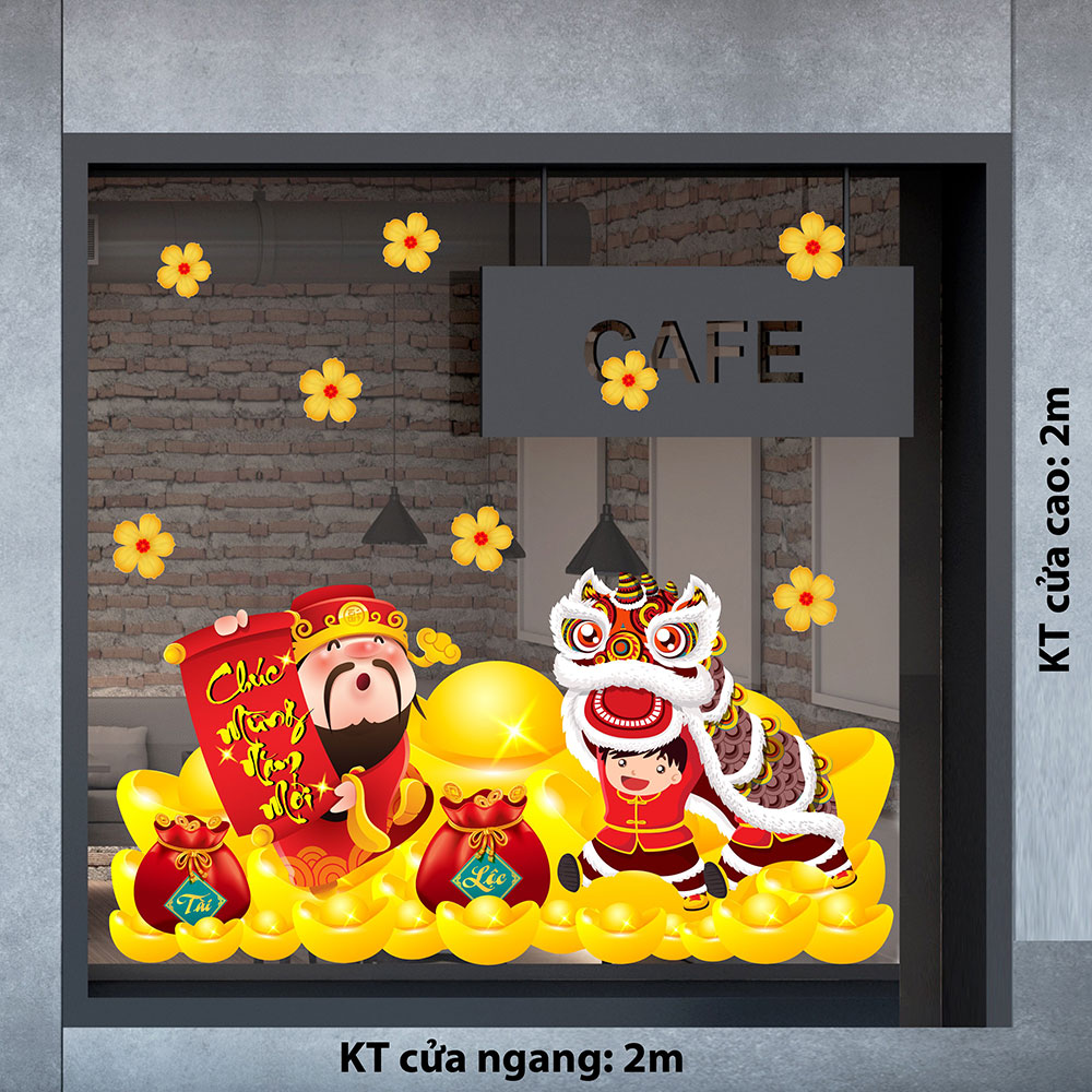 Mẫu decal trang trí Tết linh vật và thần tài