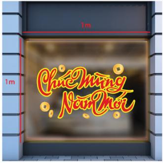 Mẫu decal trang trí Tết câu đối và chữ thư pháp