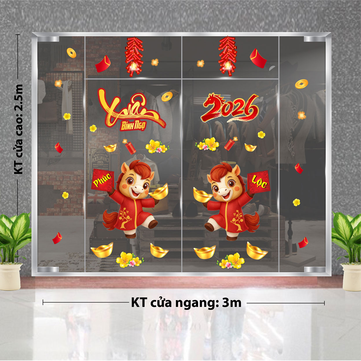 Mẫu decal dán kính trang trí Tết được yêu thích