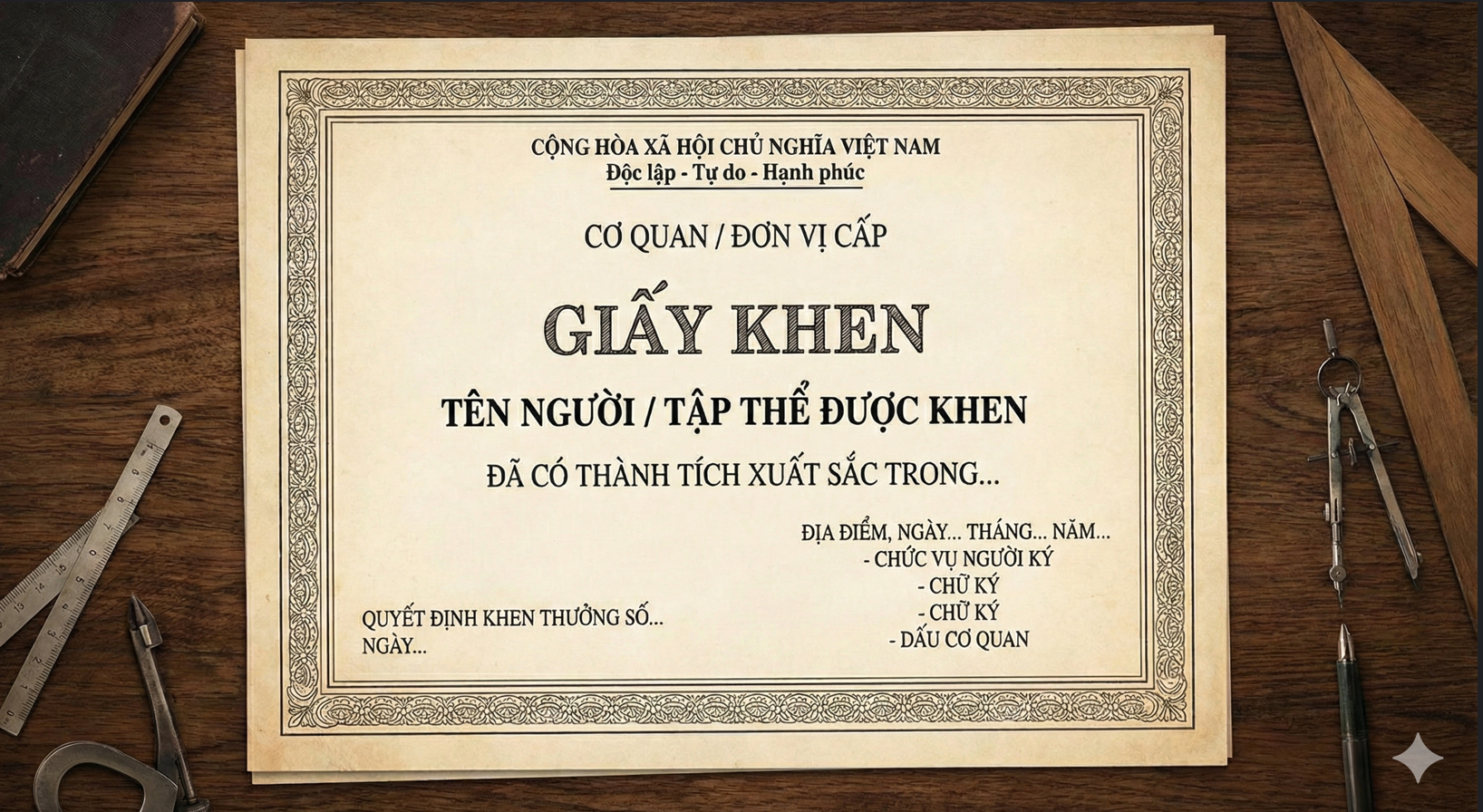 Bố cục nội dung mẫu giấy khen thưởng nhân viên xuất sắc chuẩn