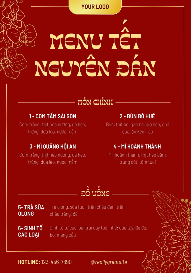 Mẫu menu Tết đẹp