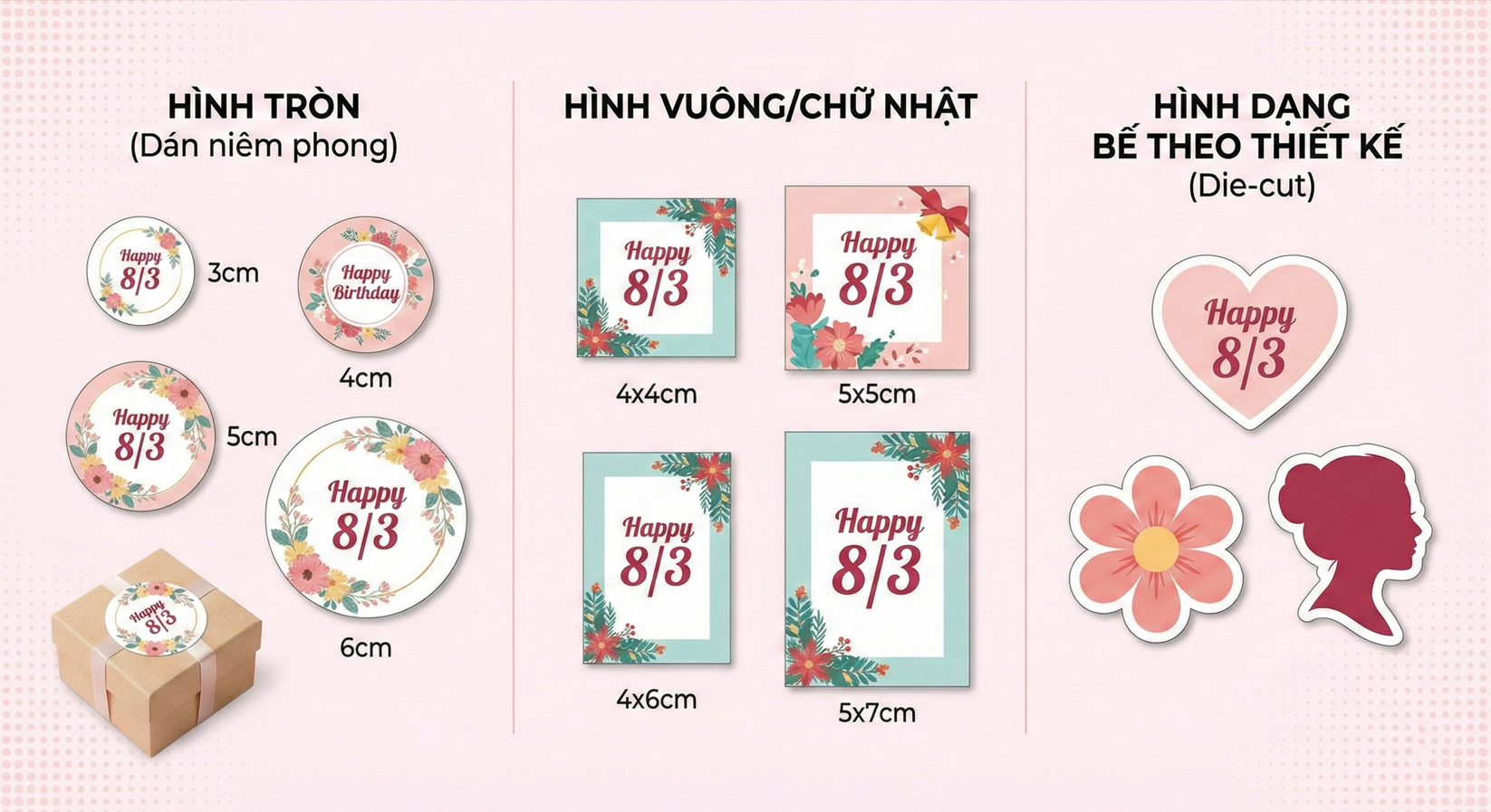 kích thước tiêu chuẩn của sticker 8/3