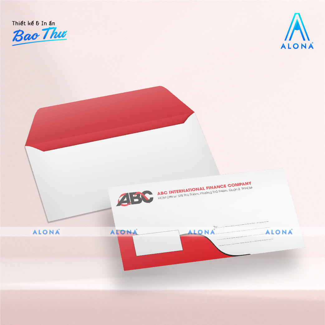 Mẫu bao thư doanh nghiệp phối màu đỏ trắng, thiết kế hiện đại và nổi bật