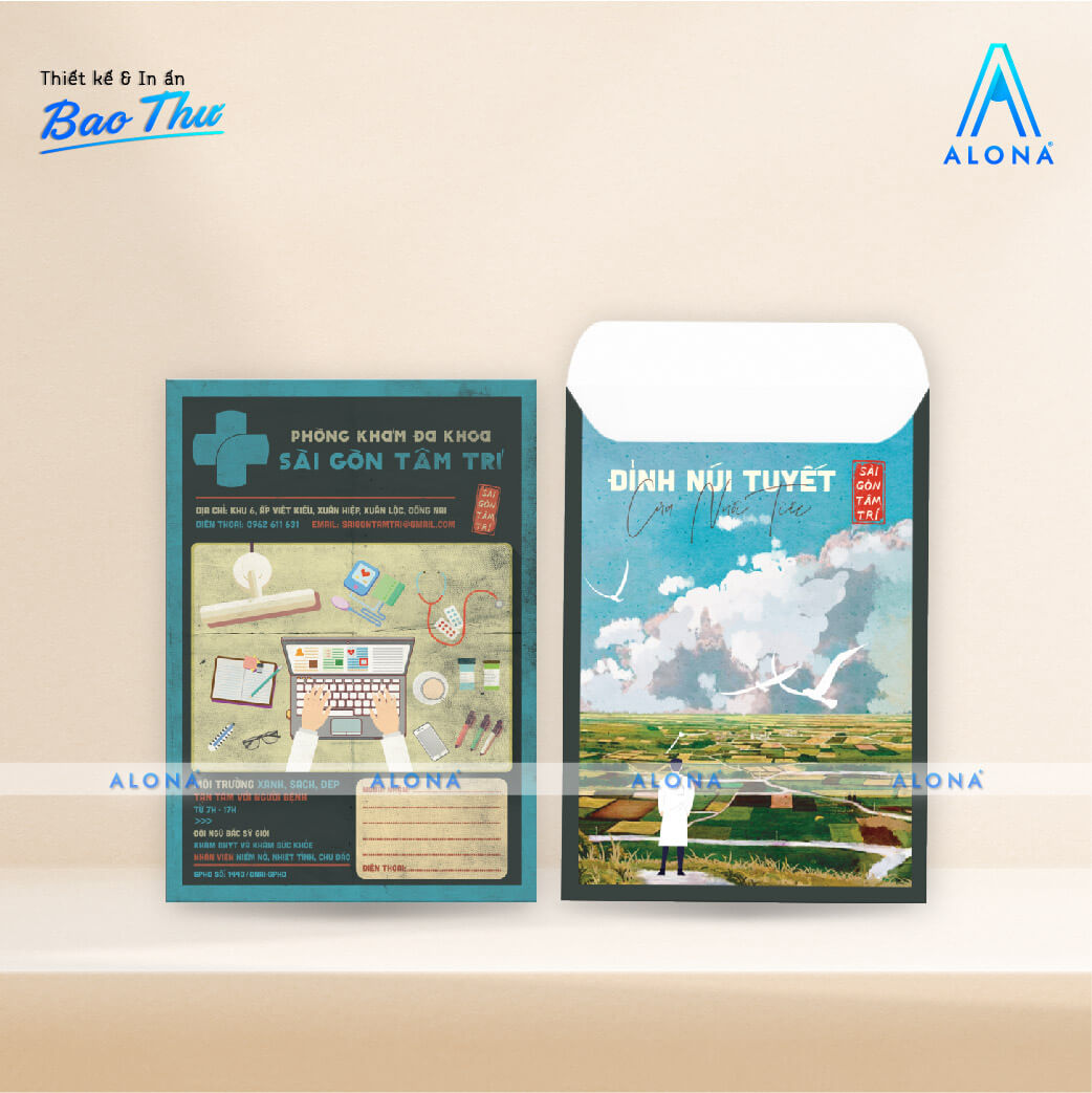 Bao thư xanh trắng hiện đại, thiết kế rõ ràng, thể hiện sự chuyên nghiệp
