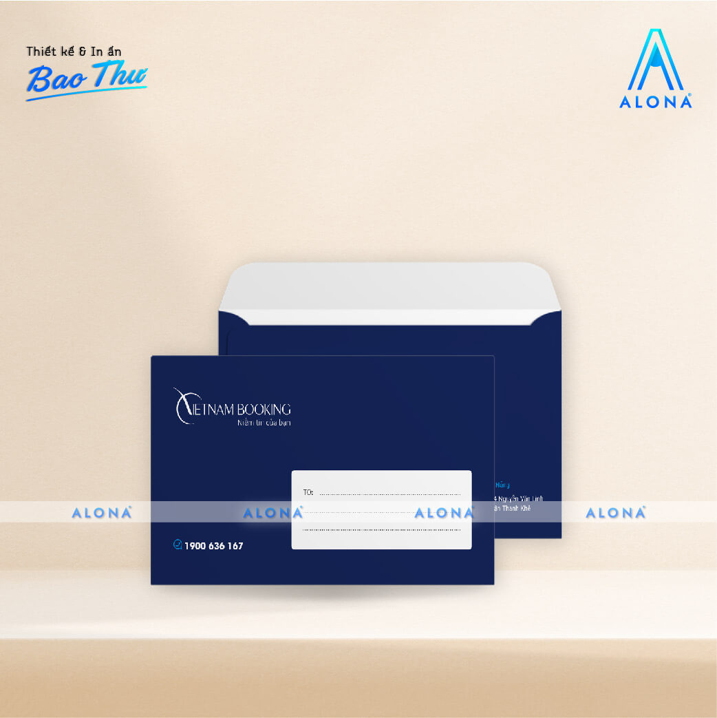 Bao thư xanh navy hiện đại, chữ thanh mảnh, tạo cảm giác tin cậy 