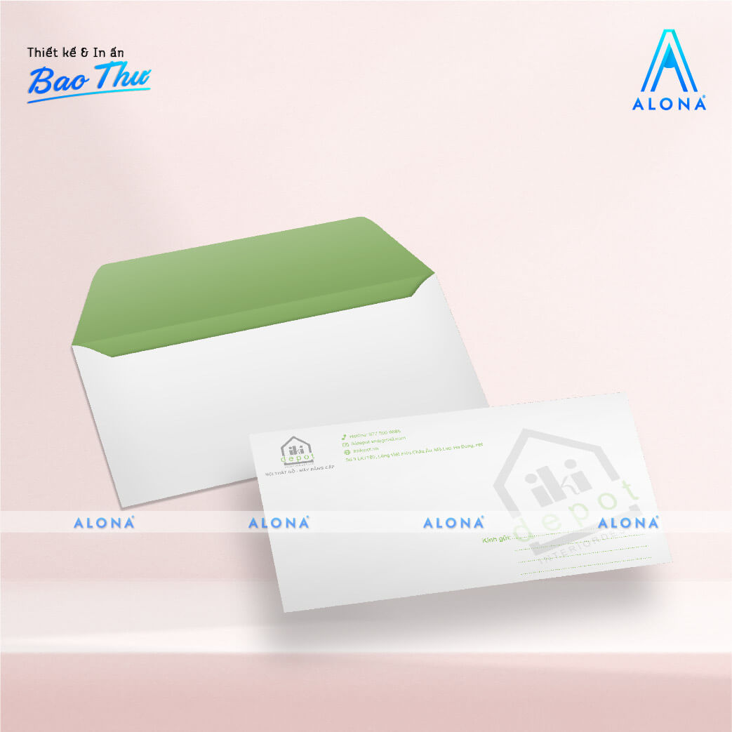 Bao thư trắng phối xanh lá tươi mát, thiết kế tối giản phù hợp doanh nghiệp nội thất