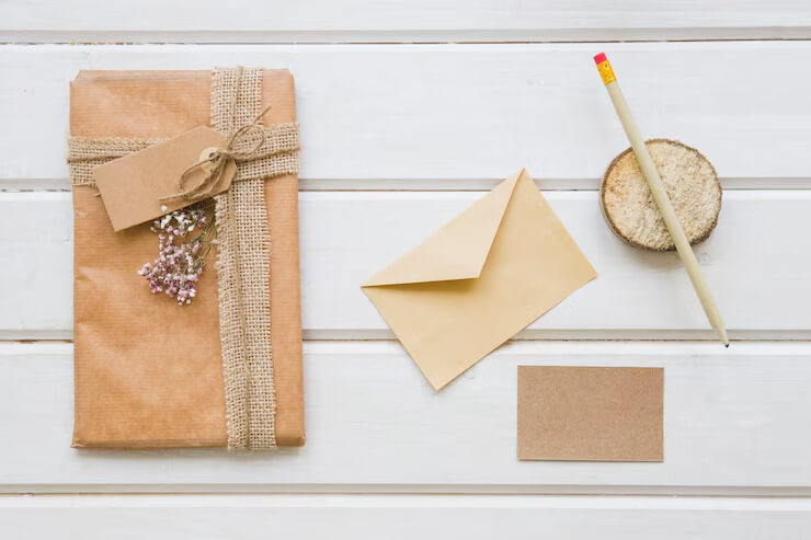 Mẫu bao thư giấy Kraft kèm hoa khô