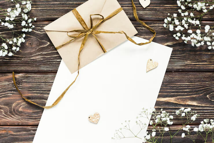 Mẫu bao thư giấy kraft trang trí với ruy băng