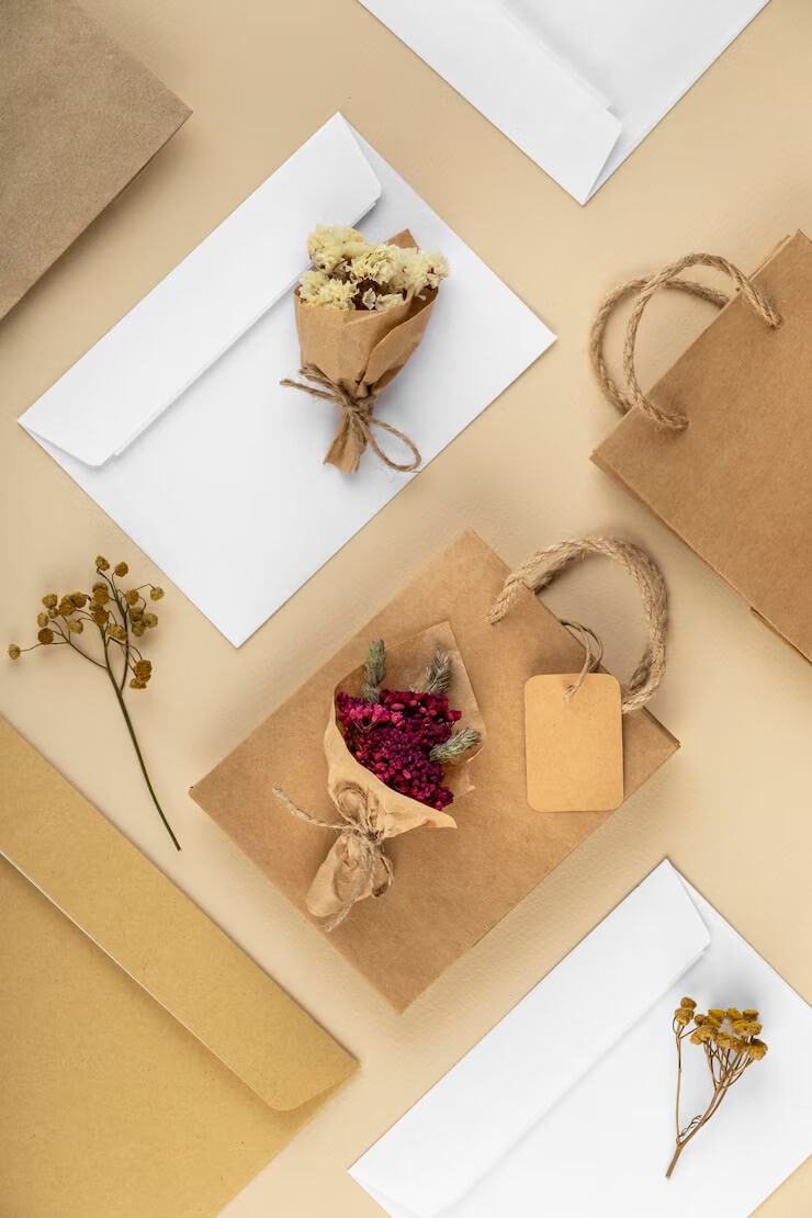 Mẫu bao thư giấy kraft trang trí hoa