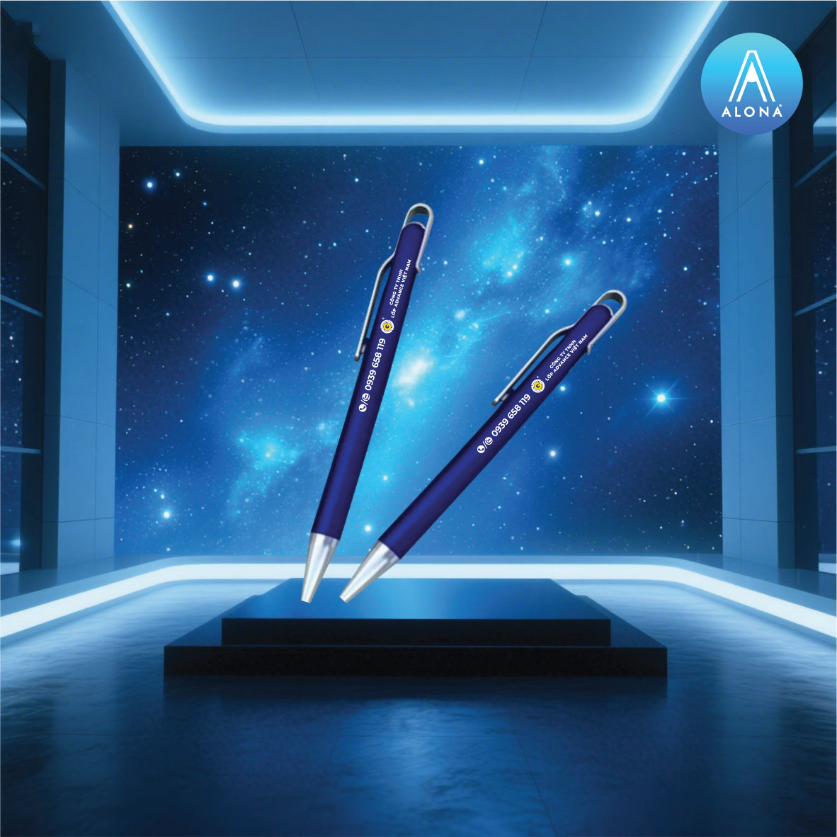 Bút bi màu xanh in logo GTC Việt Nam được thiết kế sang trọng 