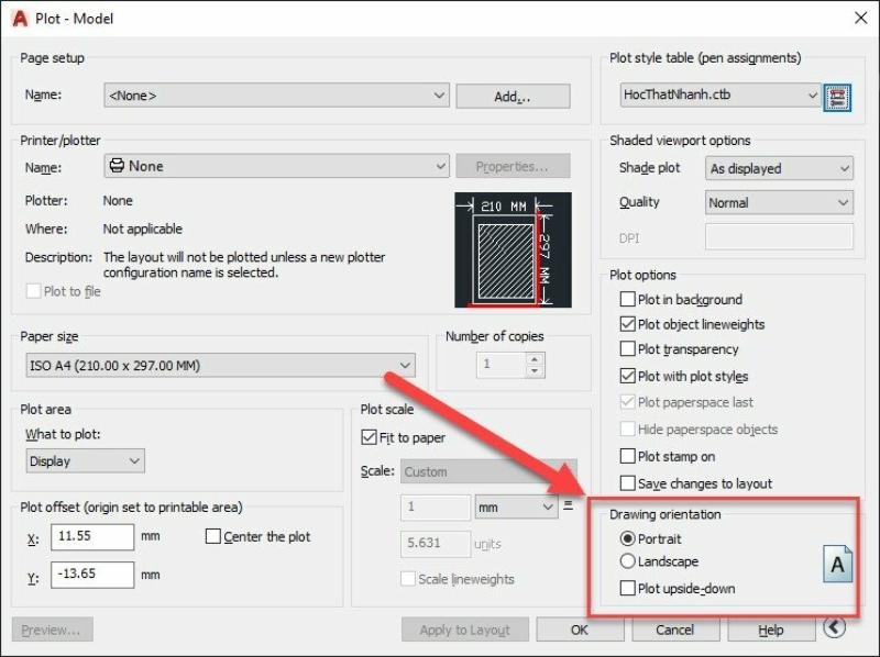 Bước 4: Giao diện Drawing orientation tiến hành chọn chiều của khổ giấy