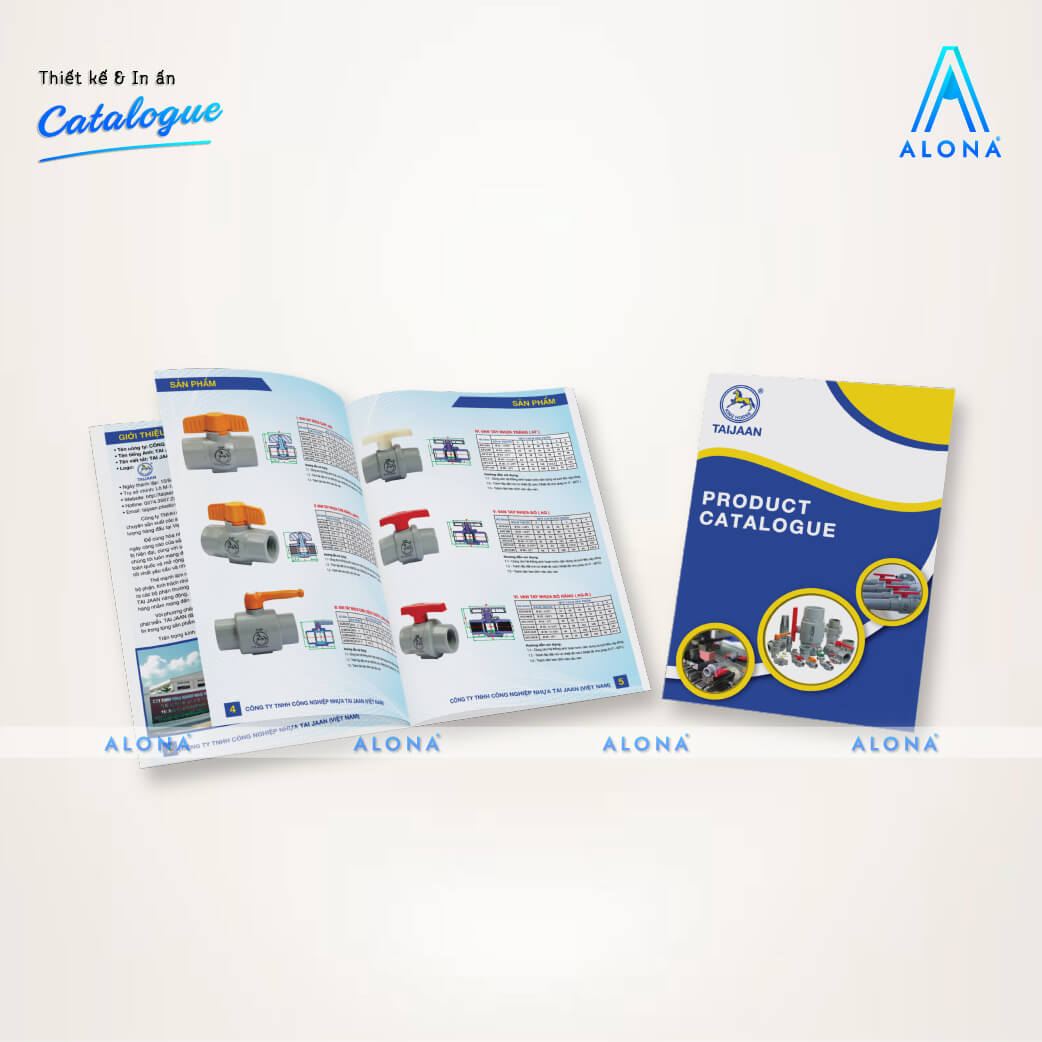 Catalogue sản phẩm công nghiệp, trình bày chi tiết các loại van nhựa, thông số kỹ thuật rõ ràng