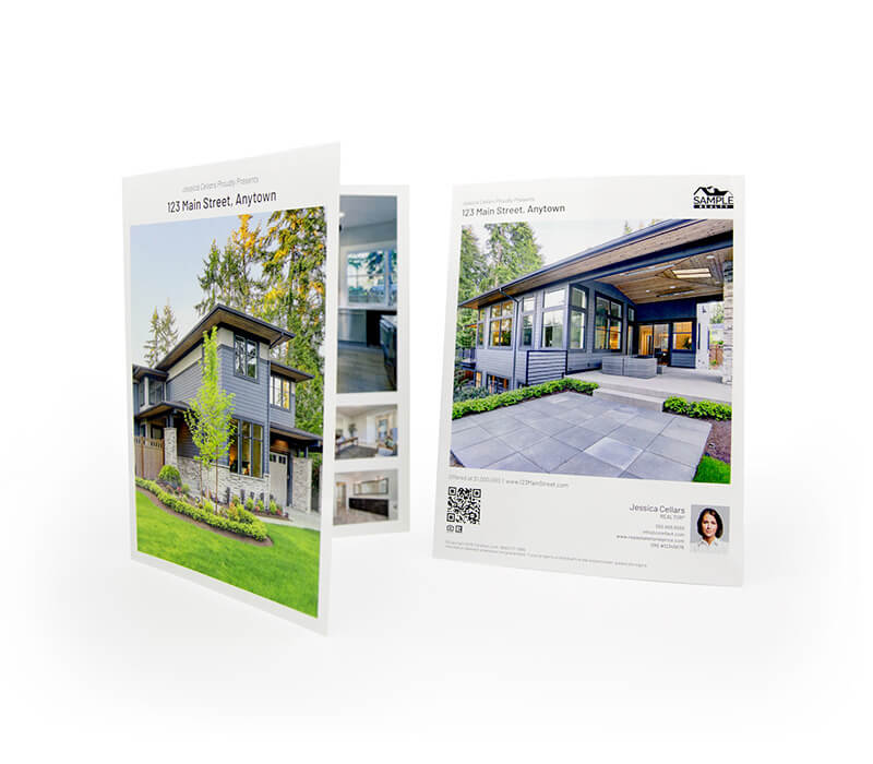 Catalogue bất động sản với hình ảnh ngôi nhà và không gian sân vườn thoáng đãng