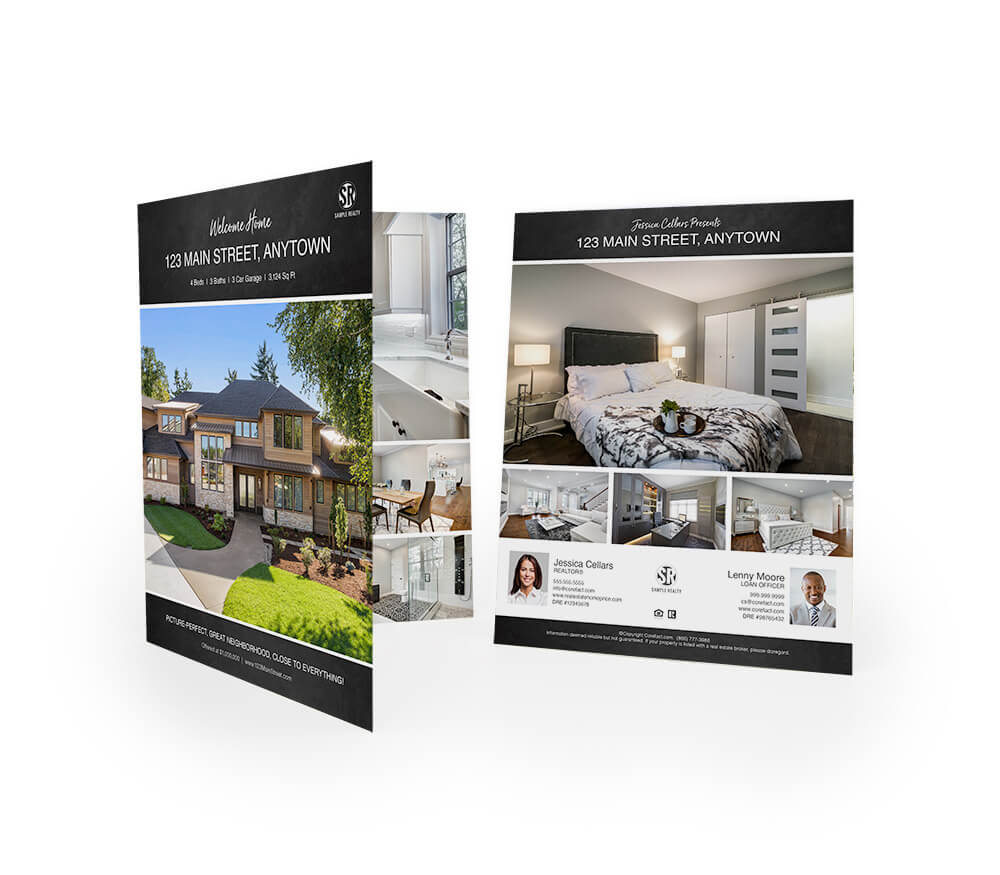 Catalogue bất động sản giới thiệu ngôi nhà hiện đại với hình ảnh ngoại thất và nội thất chi tiết