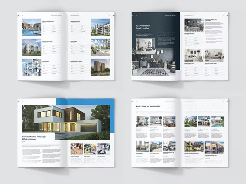 Catalogue bất động sản với hình ảnh và thông tin giới thiệu nhà ở và căn hộ hiện đại