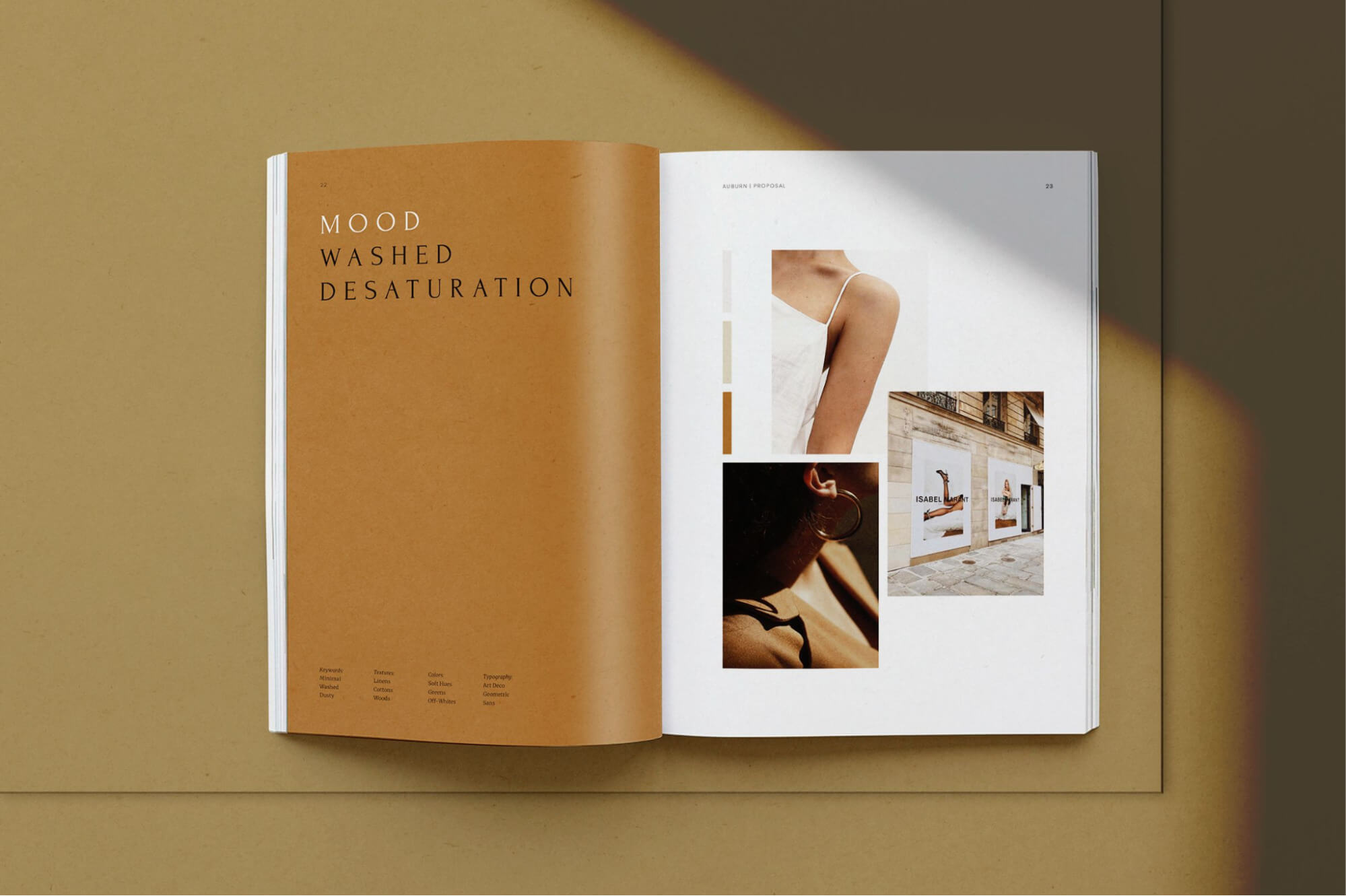 Catalogue thời trang với tông nâu ấm, mang phong cách tối giản