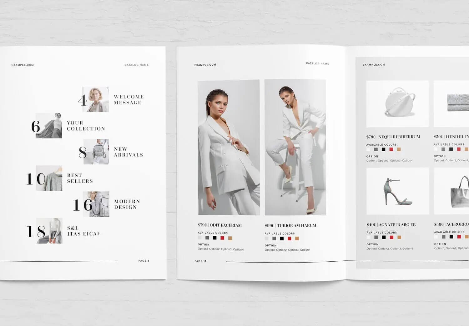 Catalogue thời trang tối giản, trình bày sản phẩm thanh lịch và bố cục gọn gàng