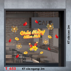 Mẫu decal trang trí Tết câu đối và chữ thư pháp
