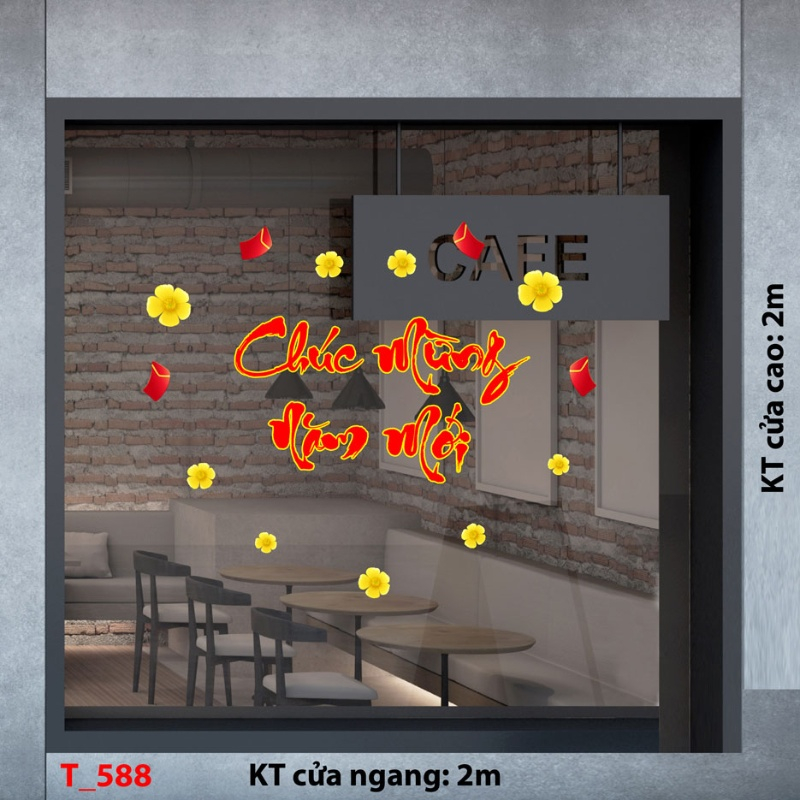 Mẫu decal trang trí Tết câu đối và chữ thư pháp