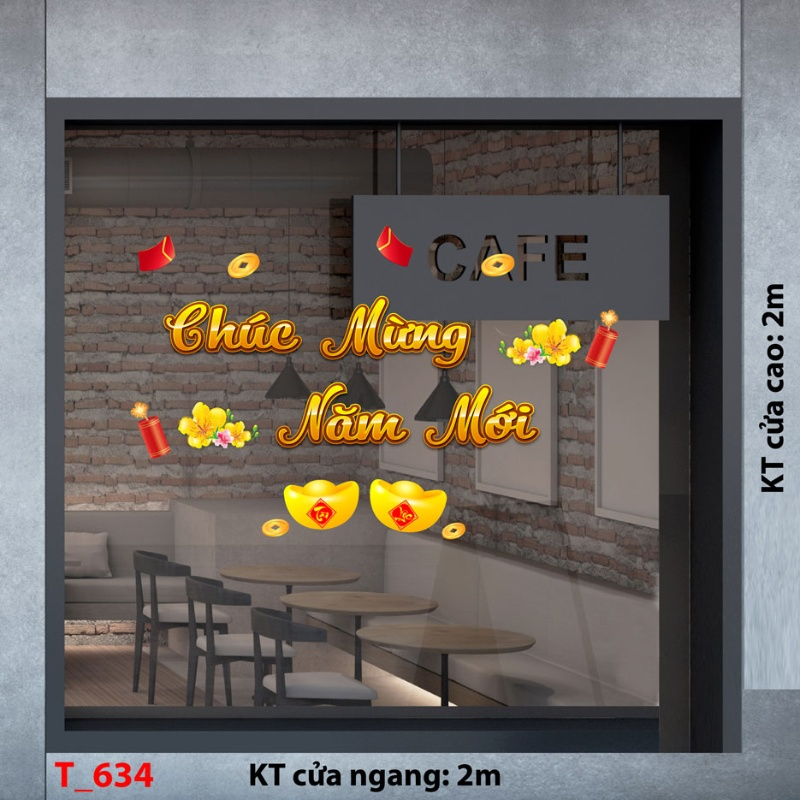 Mẫu decal trang trí Tết câu đối và chữ thư pháp