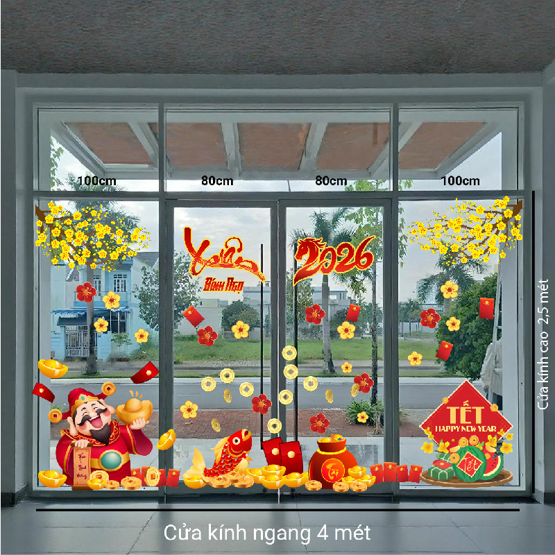 Mẫu decal dán kính trang trí Tết được yêu thích