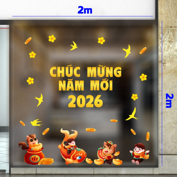 Mẫu decal dán kính trang trí Tết được yêu thích