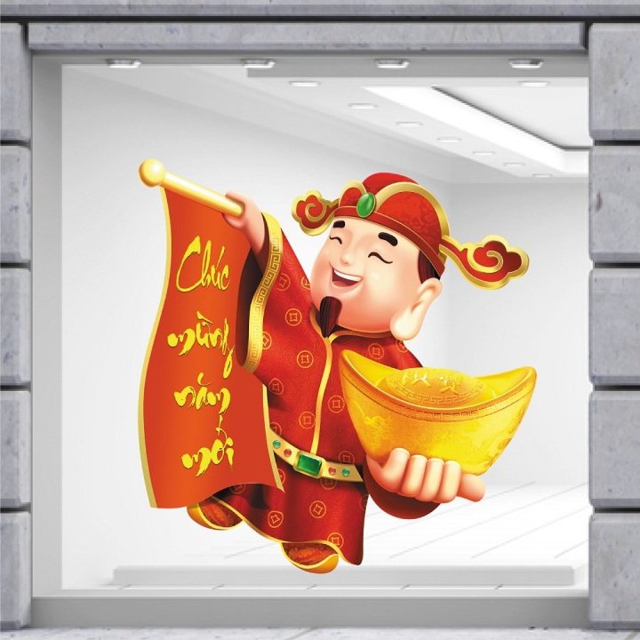 Mẫu decal trang trí Tết linh vật và thần tài