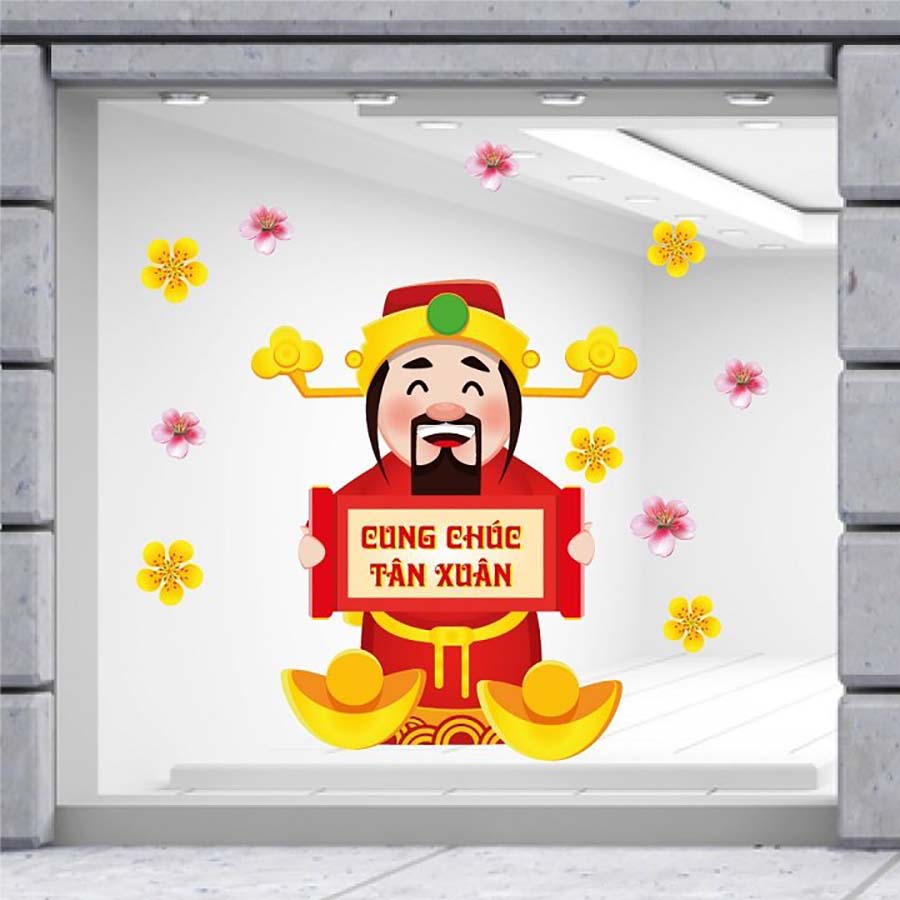 Mẫu decal trang trí Tết linh vật và thần tài
