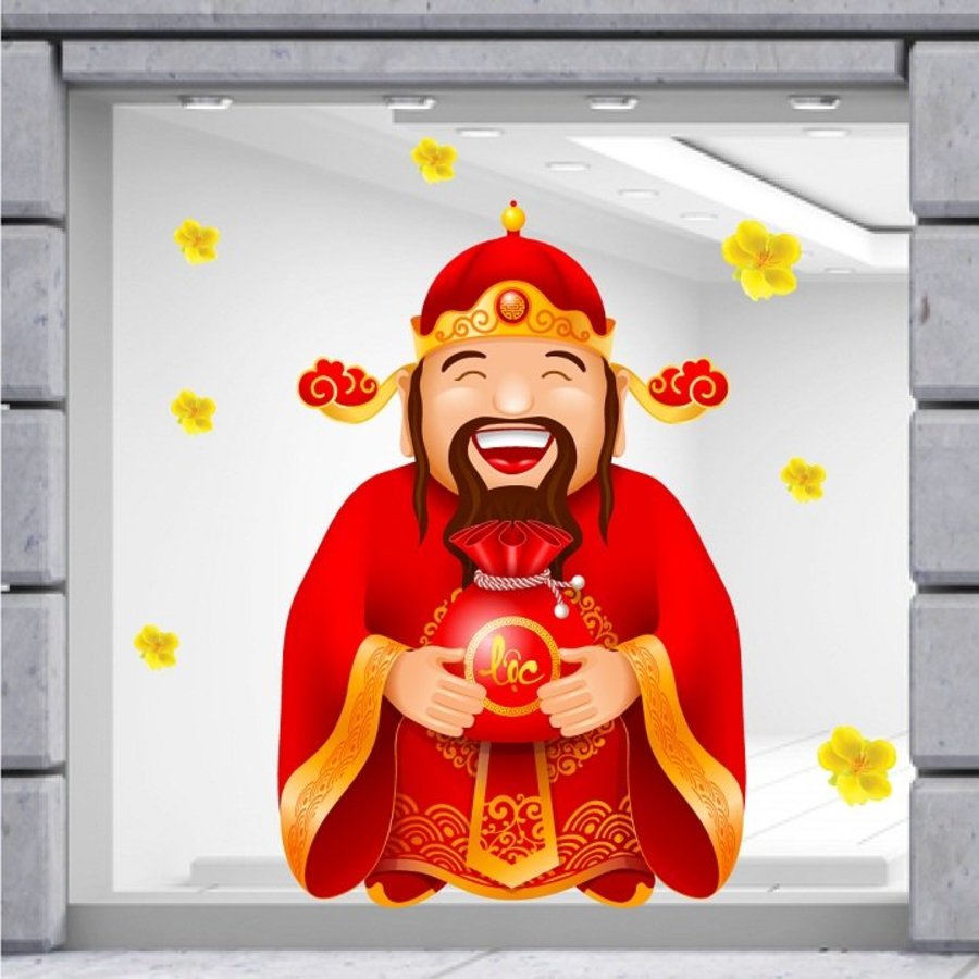 Mẫu decal trang trí Tết linh vật và thần tài