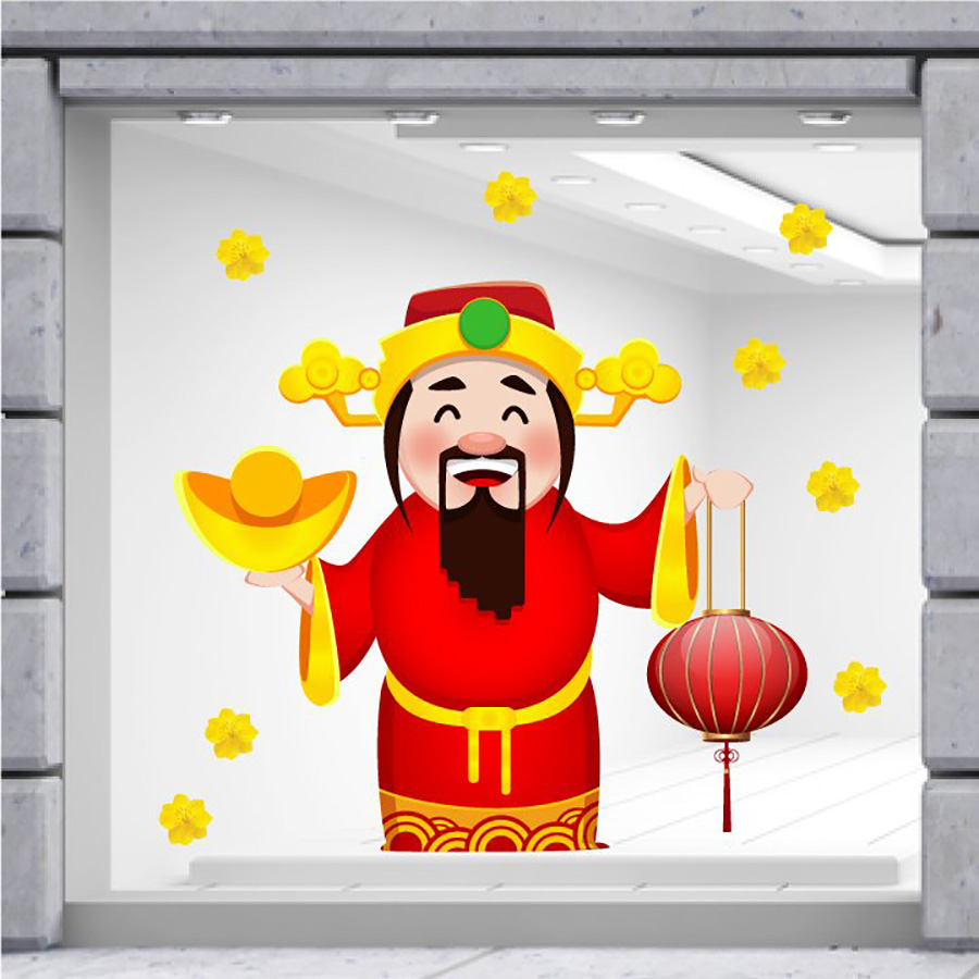 Mẫu decal trang trí Tết linh vật và thần tài