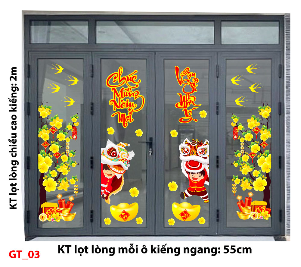 Mẫu decal dán kính trang trí Tết được yêu thích