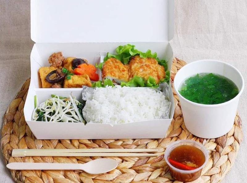 Mẫu hộp giấy đựng cơm màu trắng đơn giản