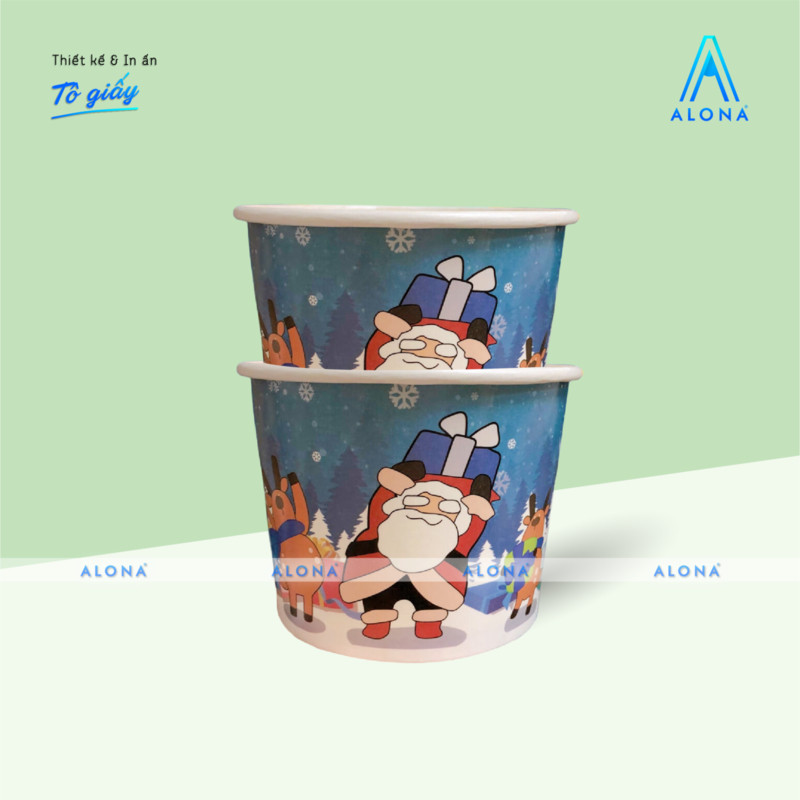 Mẫu hộp giấy hình tròn họa tiết ông già Noel