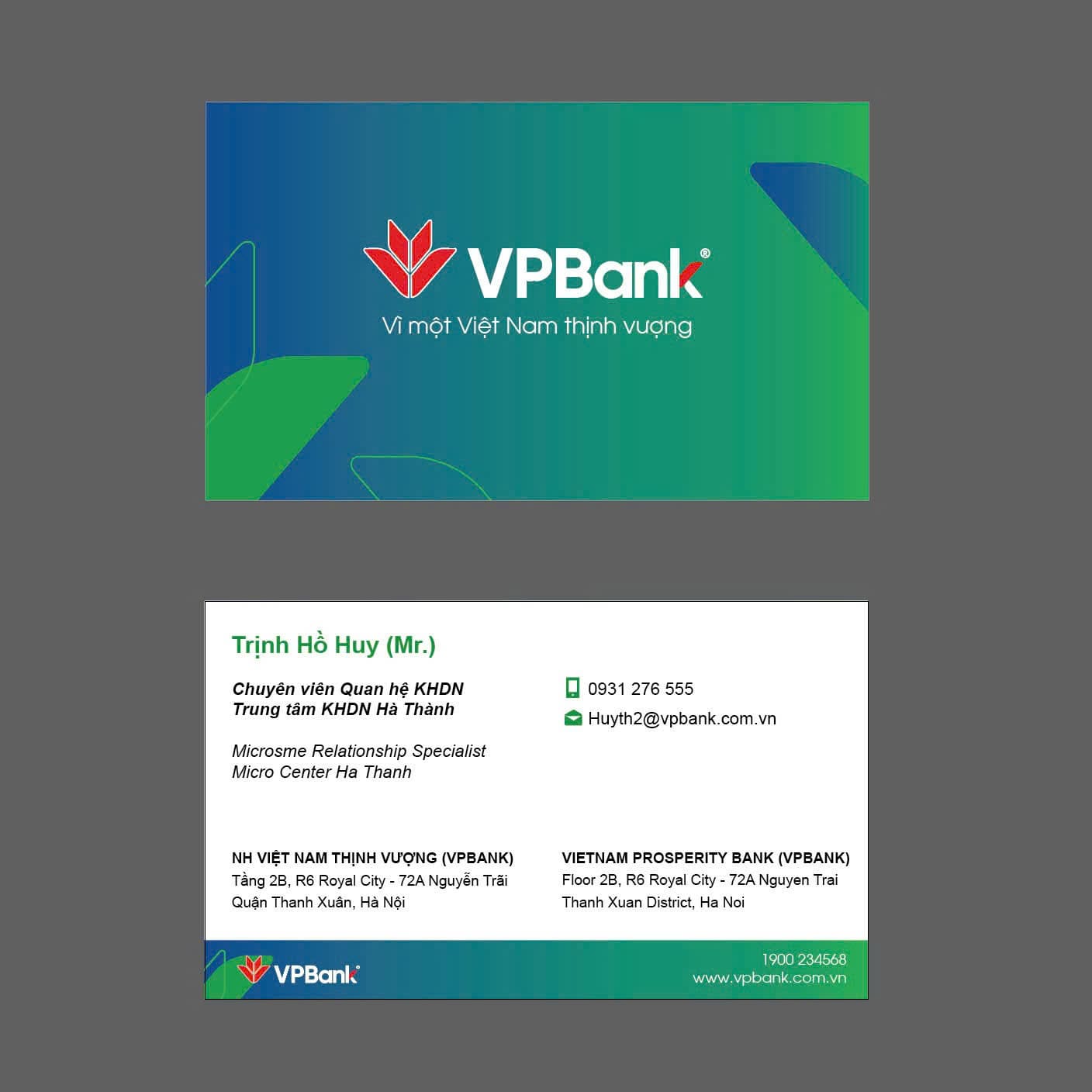 Card visit ngân hàng VPBank: