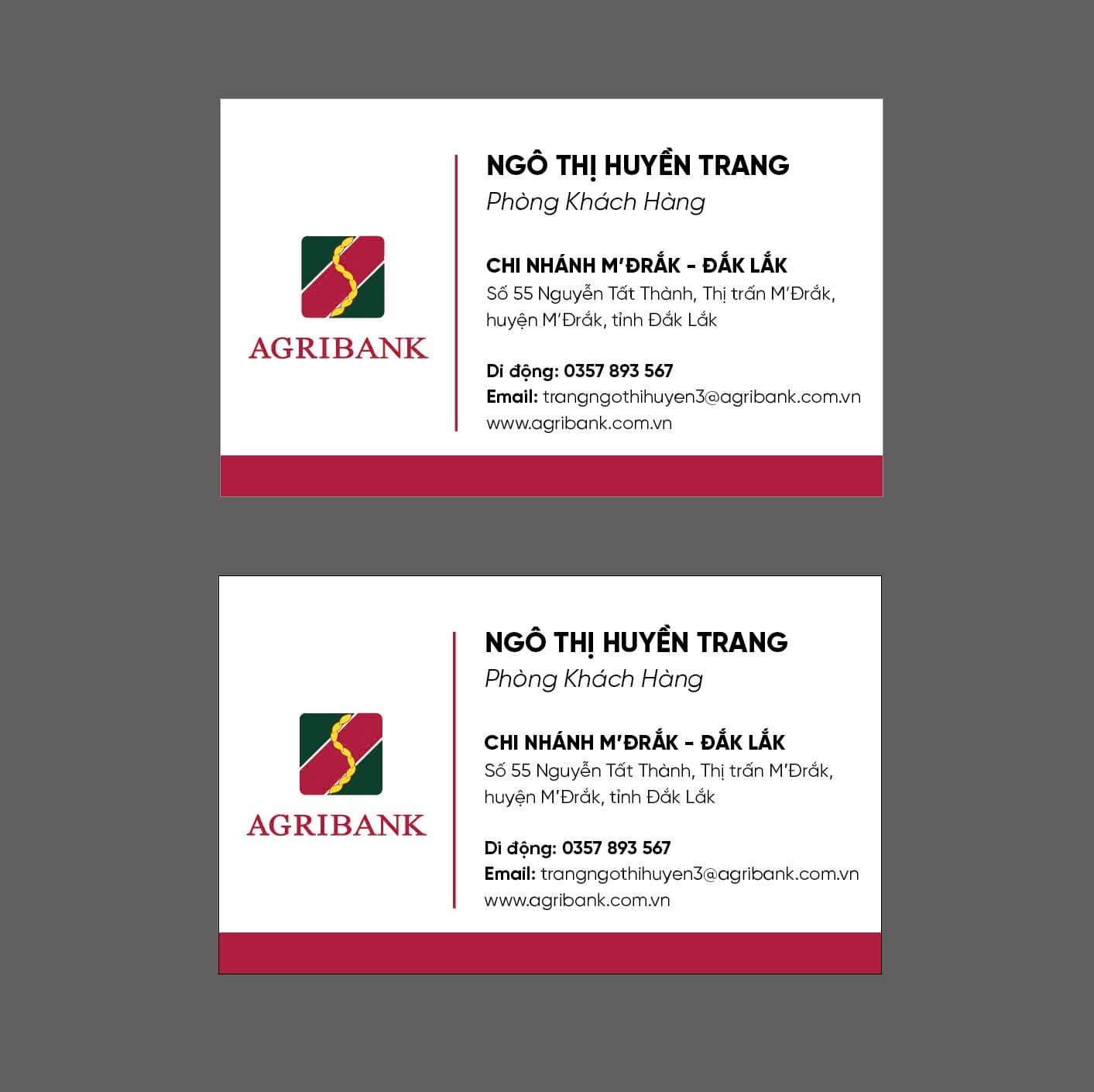 Card visit ngân hàng Agribank