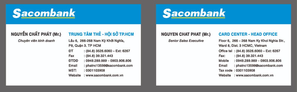 Card visit ngân hàng VPBank: