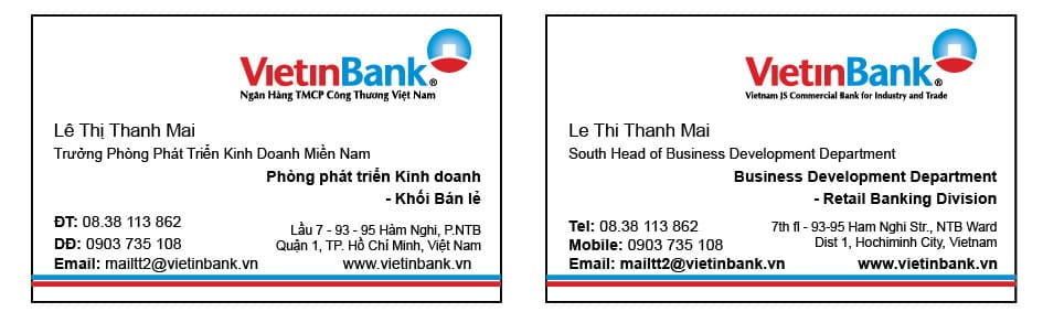 Card visit ngân hàng Vietcombank