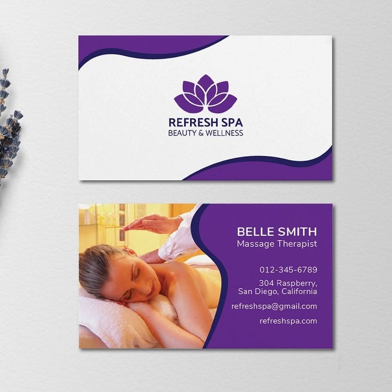 Mẫu card visit spa màu tím với logo ở giữa Mẫu card visit spa màu tím với logo ở giữa