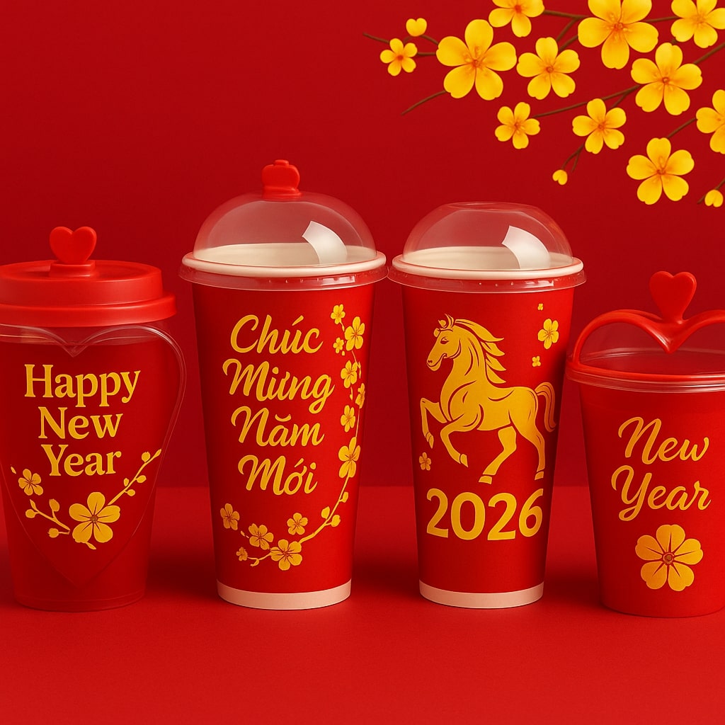 Mẫu ly tim và ly nắp cầu chủ đề năm mới