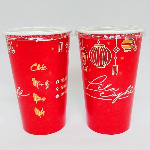 Mẫu ly tối giản một màu đỏ Tết