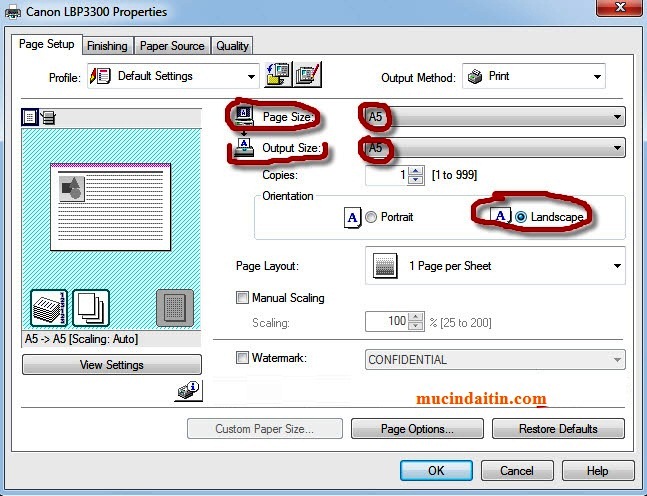 Chọn khổ giấy khi in máy in Canon LBP 3300