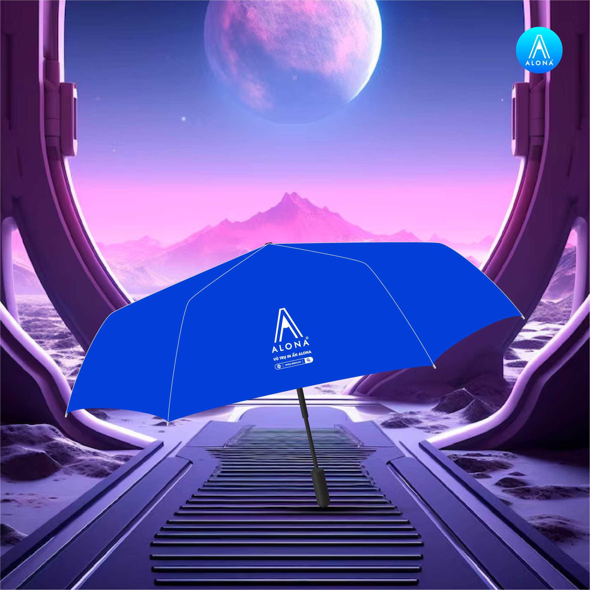 Ô dù thương hiệu Alona với thiết kế tinh xảo, tỉ mỉ trong từng chi tiết nhỏ 