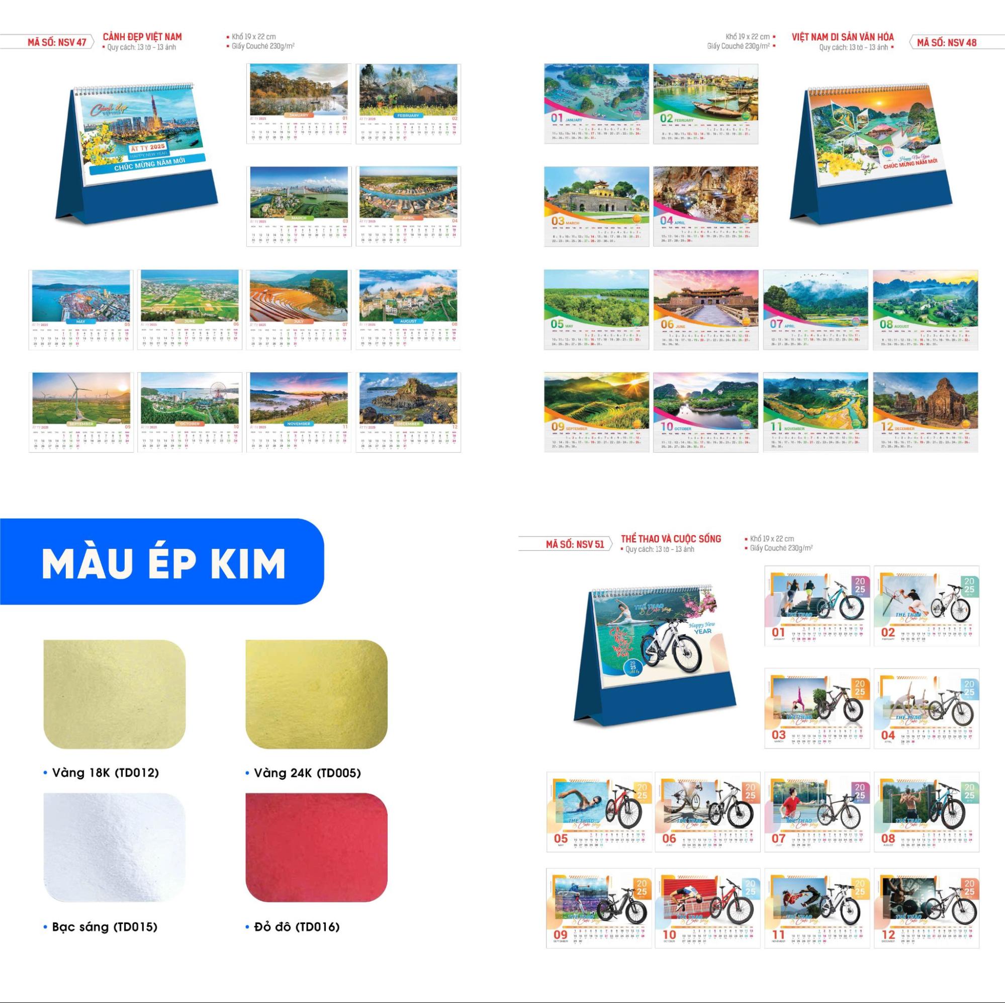 Mẫu lịch để bàn tại Alona