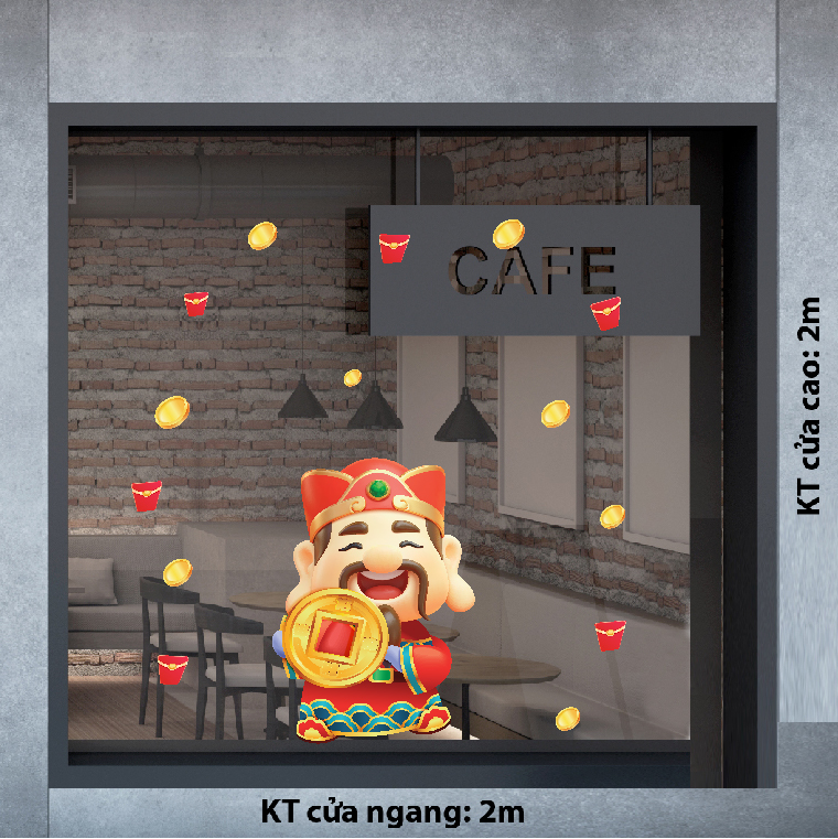 Mẫu decal trang trí Tết linh vật và thần tài