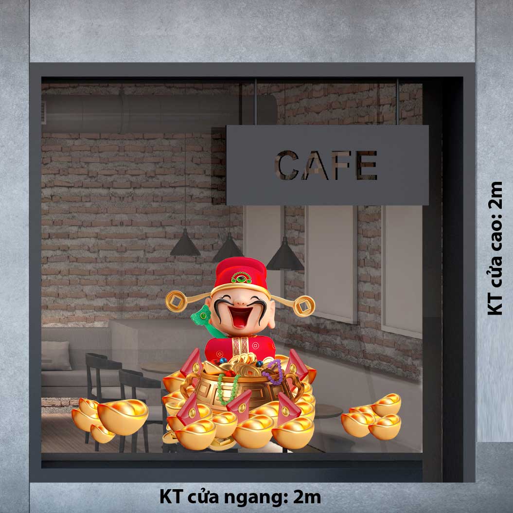 Mẫu decal trang trí Tết linh vật và thần tài