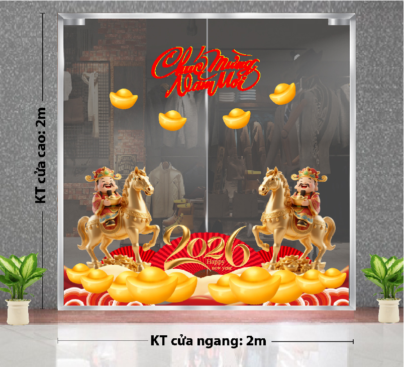 Mẫu decal dán kính trang trí Tết được yêu thích