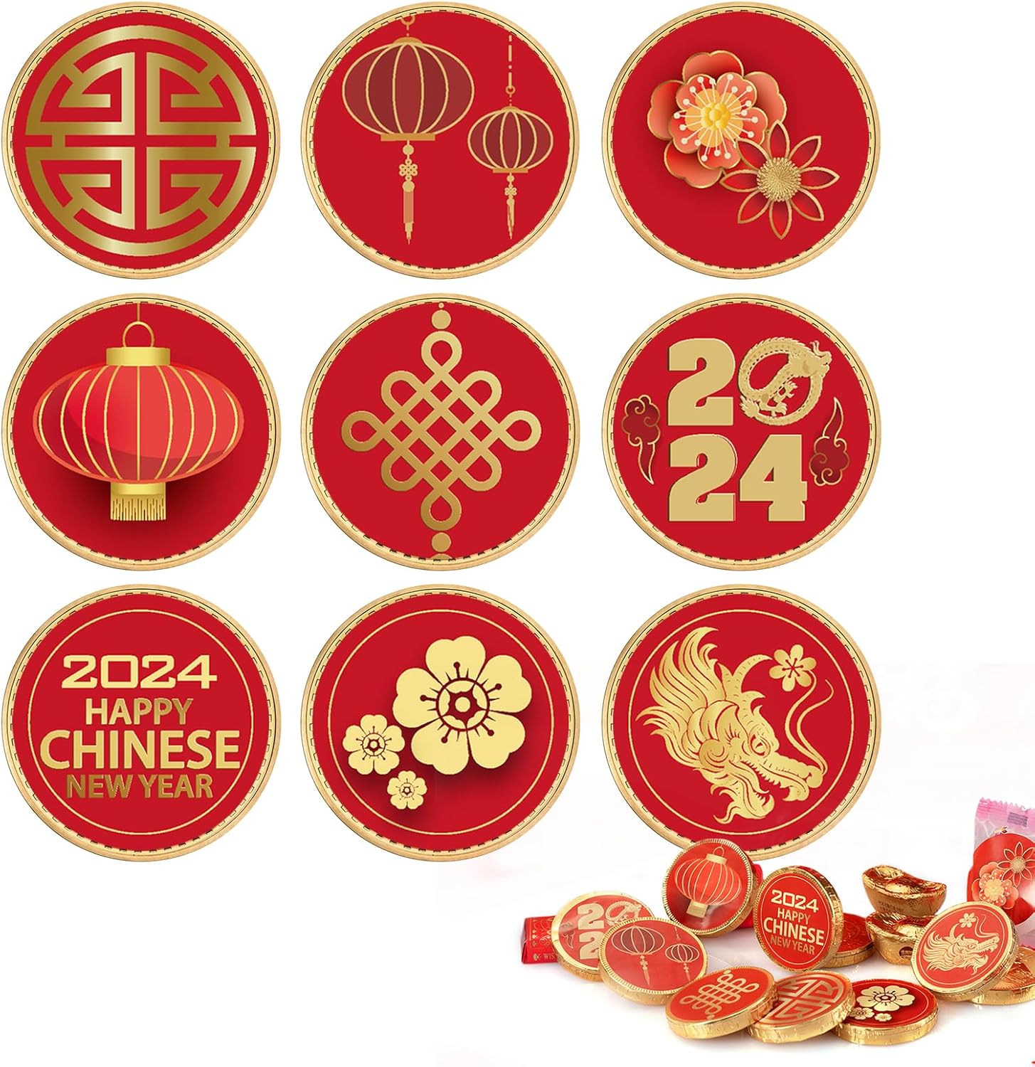 Tem niêm phong và sticker trang trí chủ đề năm mới