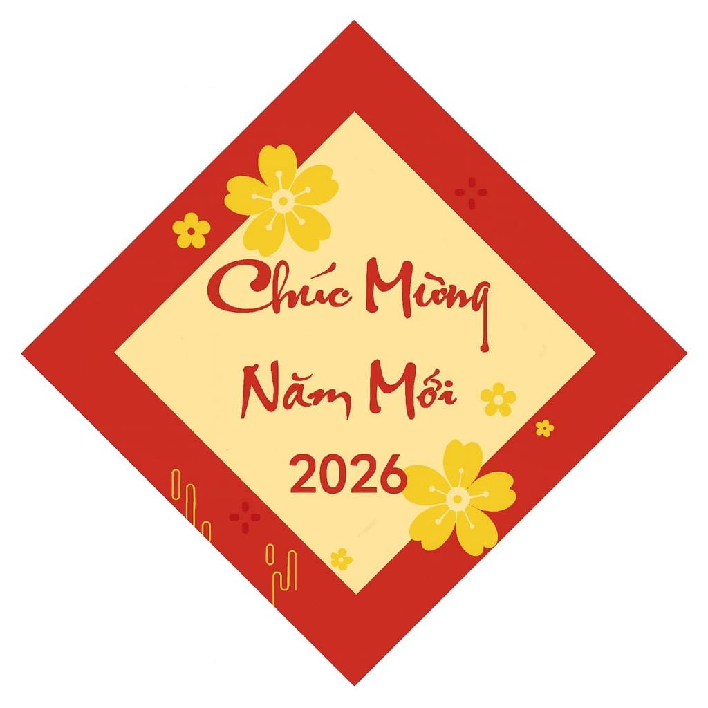Tem nhãn Tết in họa tiết hoa mai