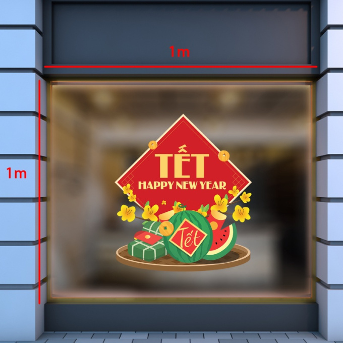 Mẫu decal trang trí Tết bánh chưng dưa hấu