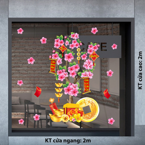 Mẫu decal trang trí Tết chủ đề hoa mai và hoa đào